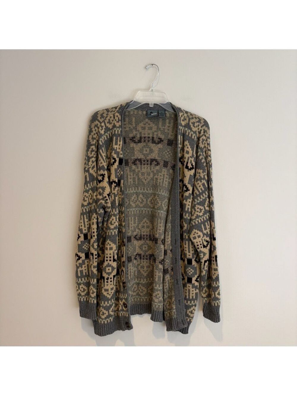 Vintage Liz Wear Geometric Button Front Knit Cardigan 100% Cotton Size S